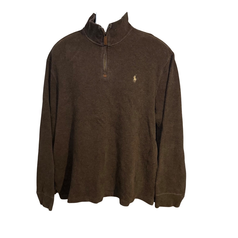 Polo Ralph Lauren Quarter Zip Pullover Mens XL Brown Cotton Sweater Heritage